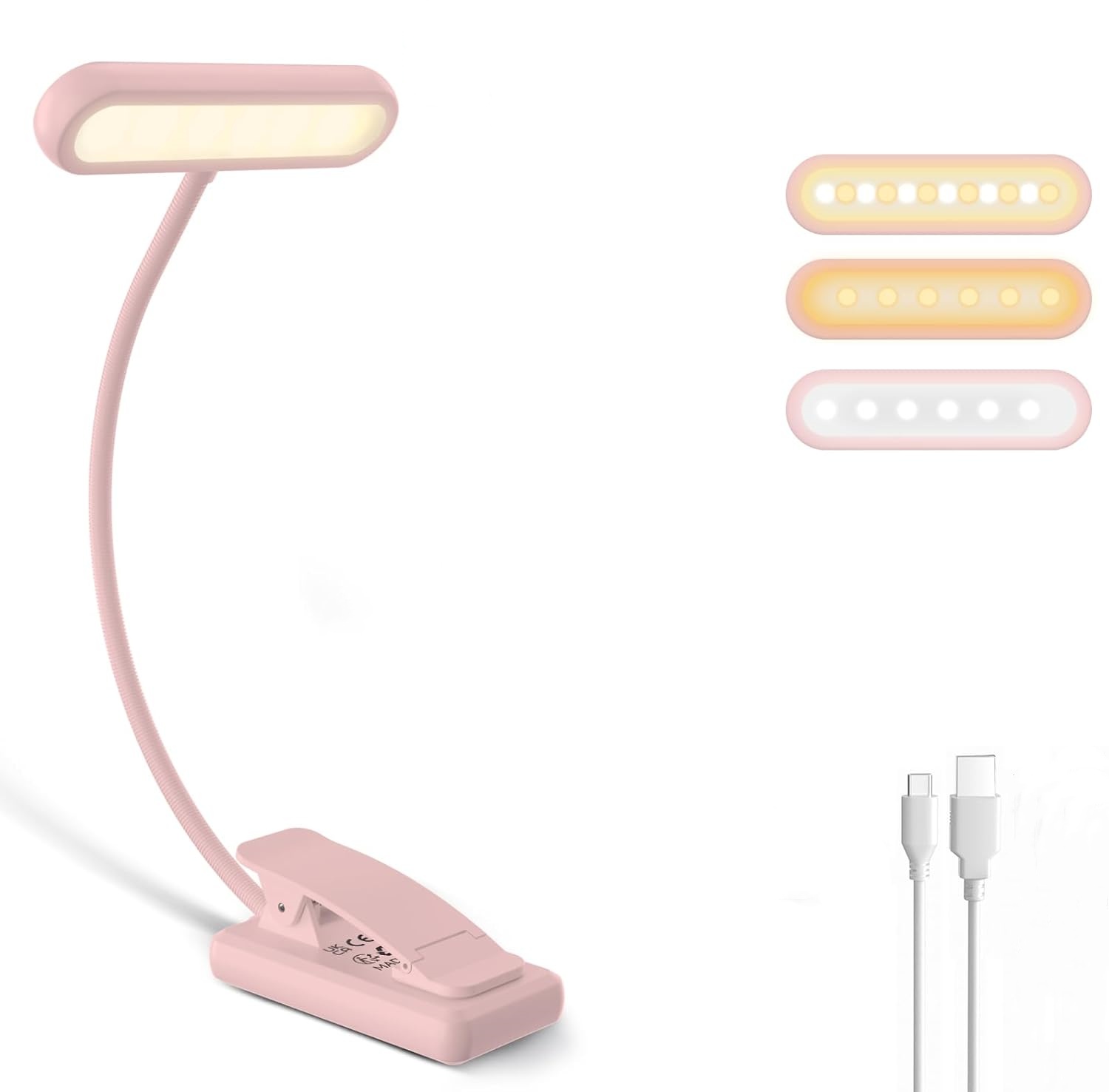 Desk Setup Lamp - Lampka do czytania z klipsem, czarna/biała/różowa,